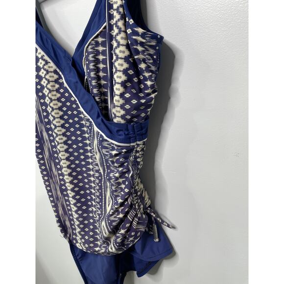 Maxine of Hollywood Gathered Cross Over One Piece w/ Built-in Bra Blue Women 10 - Picture 3 of 11